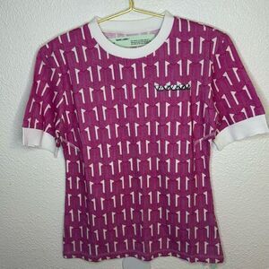 NEW-OFF WHITE- Pink White Optical 3D Arrows Woman Logo T-Shirt -Size Large